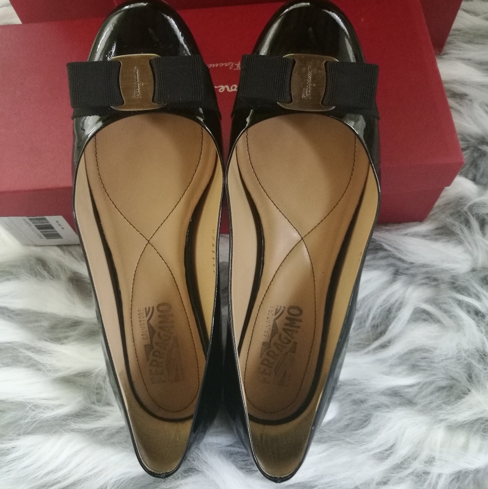 Salvatore Ferragamo black patent ballet flats